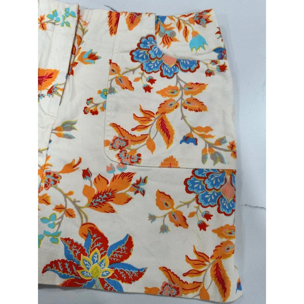 EXPRESS‎ Stretch Floral Print Mini Skirt Women Size 5 6 Cream Orange Blue